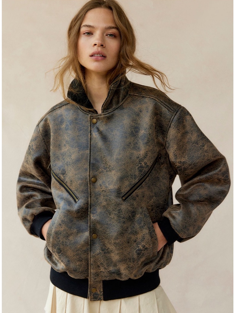 UO urban outfitters Erin Faux Leather Oversized Bomber Jacket